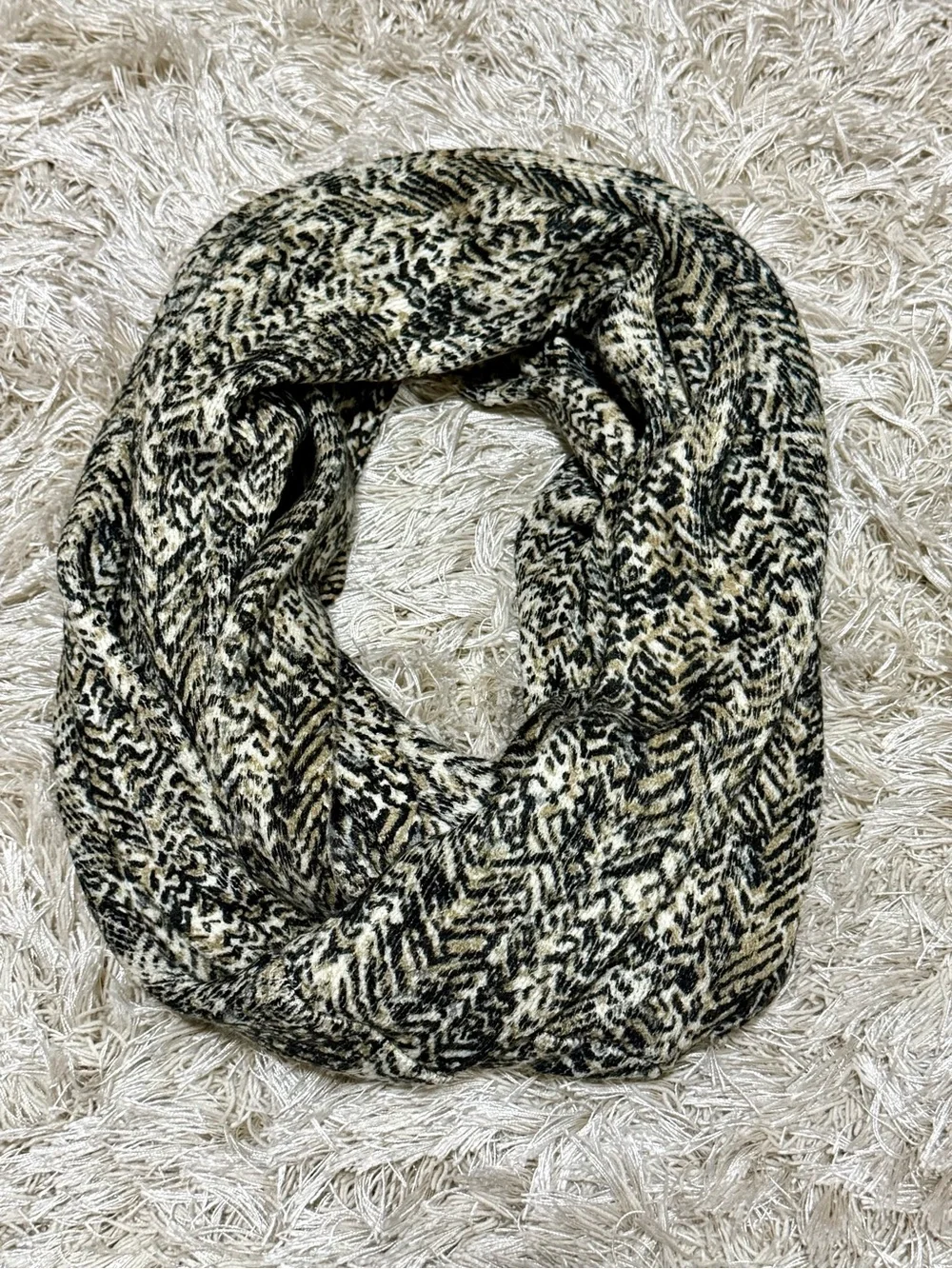 Michael Kors Infinity Scarf Knit Animal Print Black Cream Taupe One Size